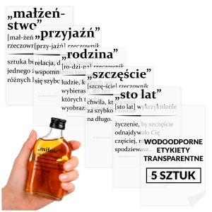 5x Etykiety samoprzylepne naklejki DEFINICJA na butelki, prezent, wódkę
