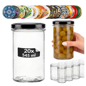20x Słoiki szklane 545 ml Prosty z rantem na grzyby, przetwory, dżemy, mięso + GRATIS