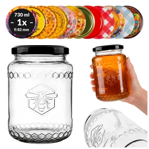 Słoik szklany 730 ml PSZCZOŁA na przetwory, miód, dżemy, pyłek pszczeli + GRATIS
