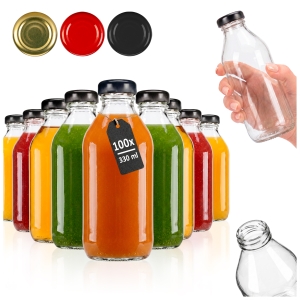 Zestaw 100 sztuk - butelka KUBUŚ 330 ml na soki, napoje, mleko, wodę, nalewki + GRATIS