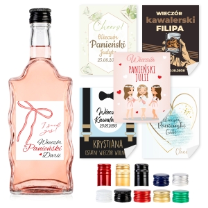 Butelka FALA 500 ml na PANIEŃSKI/KAWALERSKI z personalizowanymi naklejkami 65x80 mm