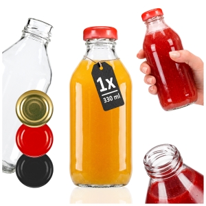 Butelka szklana KUBUŚ 330ml na sok, soczki, lemoniadę, napoje, wodę + GRATIS