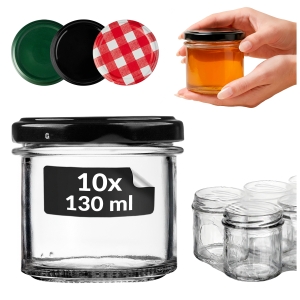 10x Słoiczek szklany PROSTY 130 ml na przyprawy na miód, konfitury, dżem, przetwory
