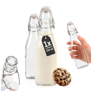Butelka szklana na mleko KWADRAT 250 ml + korek mechaniczny