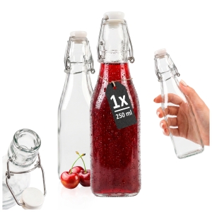 Butelka szklana KWADRAT 250ml z korkiem mechanicznym na wino, soki, nalewki + GRATIS