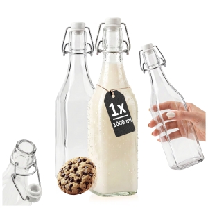 Butelka na mleko KWADRAT 1000 ml + korek mechaniczny