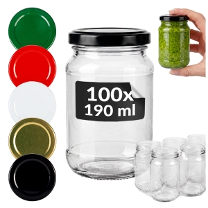 100x Słoiki szklane 190 ml Jacuś na przetwory, dżemy, konfitury, miód + GRATIS