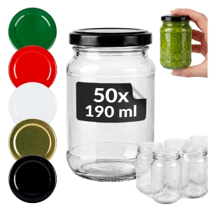 50x Słoiki szklane 190 ml Jacuś na przetwory, dżemy, konfitury, miód + GRATIS