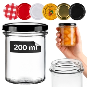 Słoik szklany 200 ml Prosty z rantem na przetwory, dżemy, miód, grzyby + GRATIS