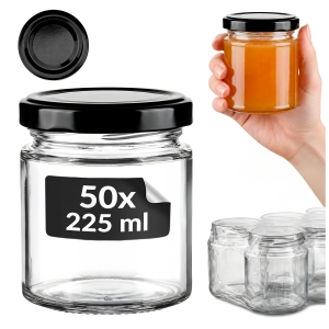 Zestaw 50 sztuk - Słoik szklany 225 ml na miód, syropy, dżem, konfitury