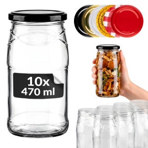 10x słoik szklany 470ml na przetwory, miód, konfitury, dżemy + GRATIS