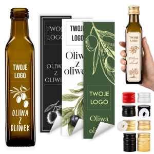 Butelka Marasca 250ml oliwkowa na oliwę z etykietą Z TWOIM LOGO