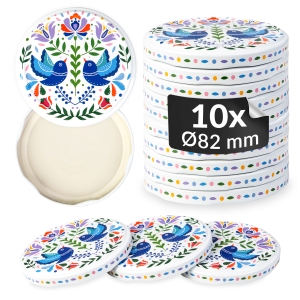 10x zakrętka wieczko PTAKI NIEBIESKIE fi 82 mm na słoiki, słoje