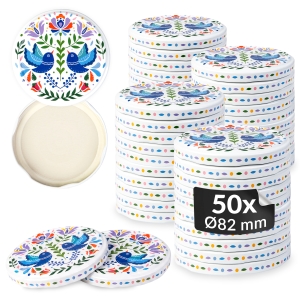 50x zakrętka wieczko PTAKI NIEBIESKIE fi 82 mm na słoiki, słoje