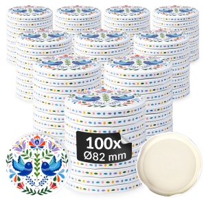 100x zakrętka wieczko PTAKI NIEBIESKIE fi 82 mm na słoiki, słoje