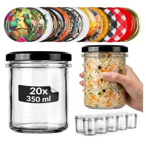 20x słoik 350ml na przetwory, dżem, konfitury, pasztet, mięsiwo - proste ścianki + GRATIS