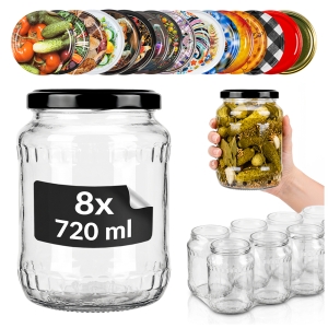 8x słoik szklany 720ml na przetwory, ogórki, miód, grzyby + GRATIS!