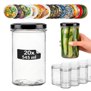 20x Słoiki szklane 545 ml Prosty z rantem na grzyby, przetwory, dżemy, mięso + GRATIS