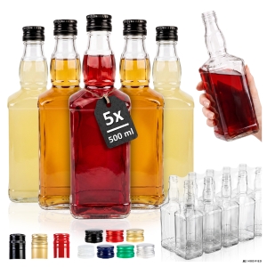 5x butelka szklana DANIELS 500ml do whisky, na brandy, koniak, nalewki