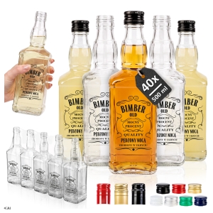 Zestaw 40 sztuk - Butelka DANIELS 500 ml - nadruk SITO BIMBER na whisky wódkę bourbon bimber koniak nalewki