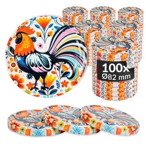 100x zakrętka, wieczko Folk fi 82 mm na słoiki, słoje