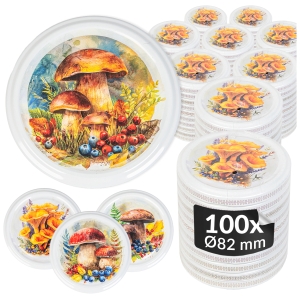 100x zakrętka wieczko GRZYBY AKWARELA fi 82 mm na słoiki, słoje