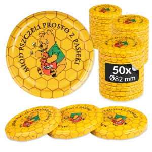 50x zakrętka wieczko miód Kubuś fi 82 mm na słoiki, słoje