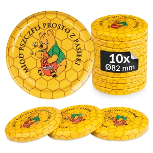 10x zakrętka wieczko miód Kubuś fi 82 mm na słoiki, słoje