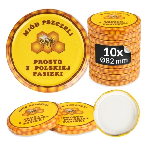 10x zakrętka wieczko miód pszczeli fi 82 mm na słoiki, słoje