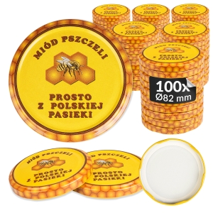 100x zakrętka wieczko miód pszczeli fi 82 mm na słoiki, słoje