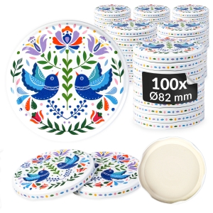 100x zakrętka wieczko PTAKI NIEBIESKIE fi 82 mm na słoiki, słoje