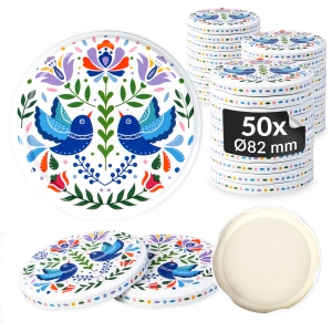50x zakrętka wieczko PTAKI NIEBIESKIE fi 82 mm na słoiki, słoje