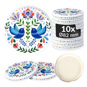 10x zakrętka wieczko PTAKI NIEBIESKIE fi 82 mm na słoiki, słoje