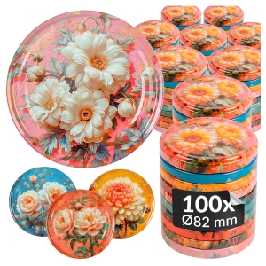 100x ZAKRĘTKI KWIATY fi 82 mm wieczka na słoik, słoiki, słoje