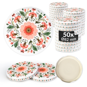 50x zakrętka wieczko KWIATY RÓŻOWE fi 82 mm na słoiki, słoje