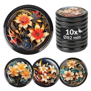 10x zakrętka wieczko KWIATY ZŁOTE MIX fi 82 mm na słoiki, słoje