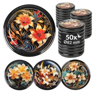 50x zakrętka wieczko KWIATY ZŁOTE MIX fi 82 mm na słoiki, słoje