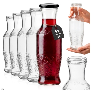 5x Karafki szklane na wodę, lemoniadę, soki, wino Florica 1 L 1000 ml na zakrętkę