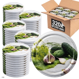 320x zakrętki wieczka fi 100 mm OGÓRKI do słoików, słoika, słojów