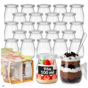 96x Słoiczki szklane 100ml z zatyczką na deserki, sosy, degustacji, deserów, galaretek