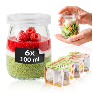 6x Słoiczek szklany 100ml z zatyczką na deserki, sosy, degustacji, deserów, galaretek