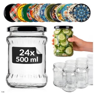 24x Słoiki szklane 500 ml Fish na przetwory, sałatki, grzyby, dżemy, powidła + GRATIS