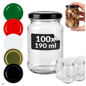 100x Słoiki szklane 190 ml Jacuś na przetwory, dżemy, konfitury, miód + GRATIS