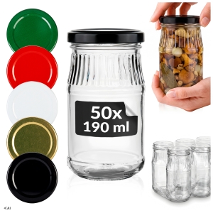 50x Słoiki szklane 190 ml Chrzanówka na przetwory, sosy, przeciery, musztardę, dżemy + GRATIS