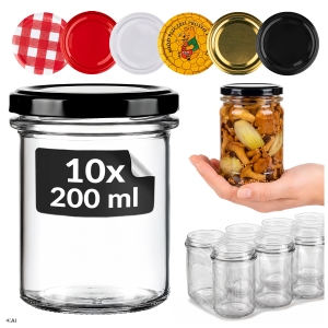 10x Słoik szklany 200 ml Prosty z rantem na przetwory, dżemy, miód, grzyby + GRATIS
