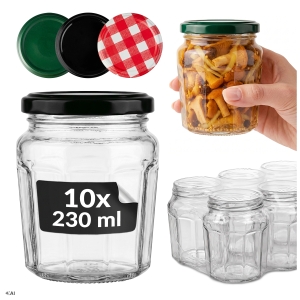 10x Słoiki szklane 230 ml Konfitura na dżemy, miody, przetwory, powidła + GRATIS
