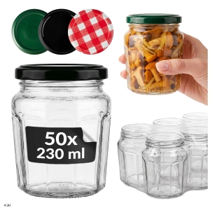 50x Słoiki szklane 230 ml Konfitura na dżemy, miody, przetwory, powidła + GRATIS
