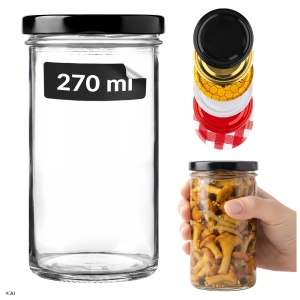 Słoik szklany 277 ml Prosty z rantem na przetwory, dżemy, miód, grzyby + GRATIS