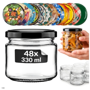 48x słoik szklany 330ml na przetwory, dżem, konfitury, miód, grzyby + GRATIS