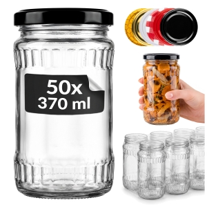 50x Słoiki szklane 370 ml na przetwory, dżemy, sosy, sałatki + GRATIS